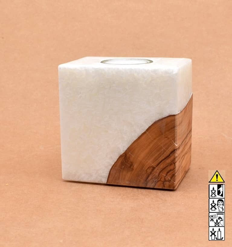 Kerze mit Holz Quader 70x100x100mm Nr.6