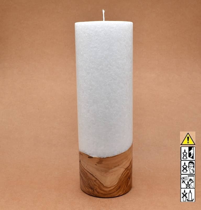 Kerze 100x300mm mit Holzelement, Individuelle, persönliche Hochzeitskerze  Holzkerze, Rund Stearinoptik, Hochzeitskerze mit Teelicht im Kerzen online Shop für Hochzeiten bestellen, günstig kaufen.