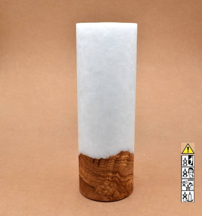 Kerze mit Holz Unikat Rund 100 x 300 mm mit Teelicht Nr.: 2