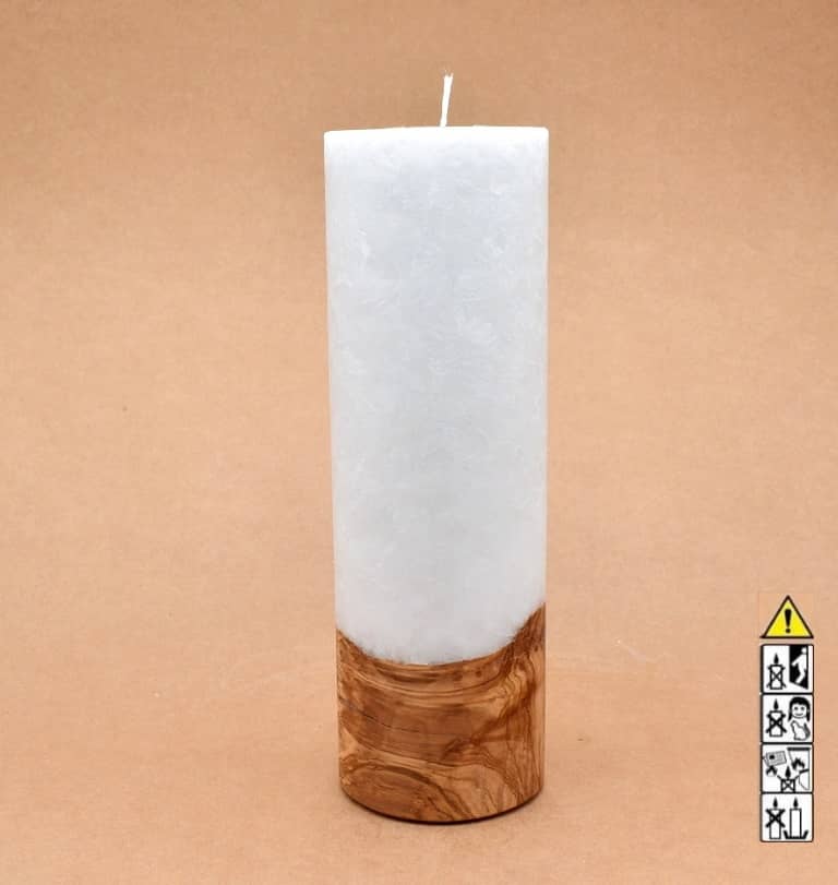 Kerze 80x250mm mit Holzelement, Individuelle, persönliche Hochzeitskerze  Holzkerze, Rund Stearinoptik, Hochzeitskerze mit Teelicht im Kerzen online Shop für Hochzeiten bestellen, günstig kaufen.