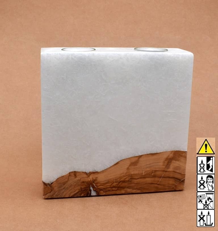 Kerze mit Sockel Holz Unikat Quader 60 x 200 x 200 mm 2 x Teelicht Nr.: 1