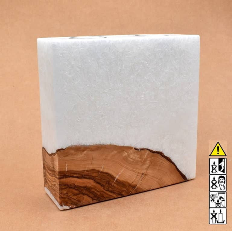 Kerze mit Sockel Holz Unikat Quader 60 x 200 x 200 mm 2 x Teelicht Nr.: 1