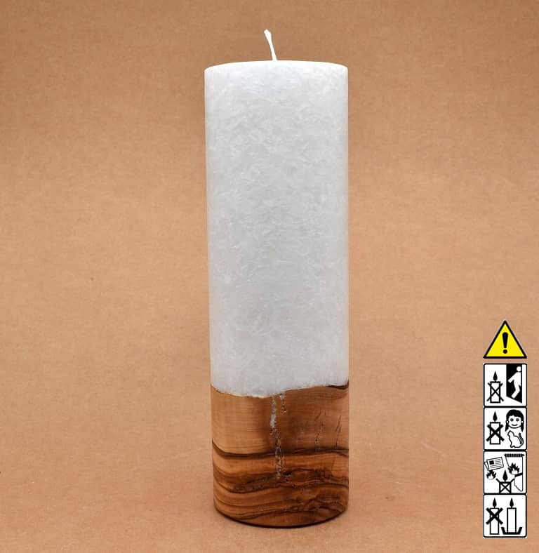 Kerze 80x250mm mit Holzelement, Individuelle, persönliche Hochzeitskerze  Holzkerze, Rund Stearinoptik, Hochzeitskerze mit Teelicht im Kerzen online Shop für Hochzeiten bestellen, günstig kaufen.