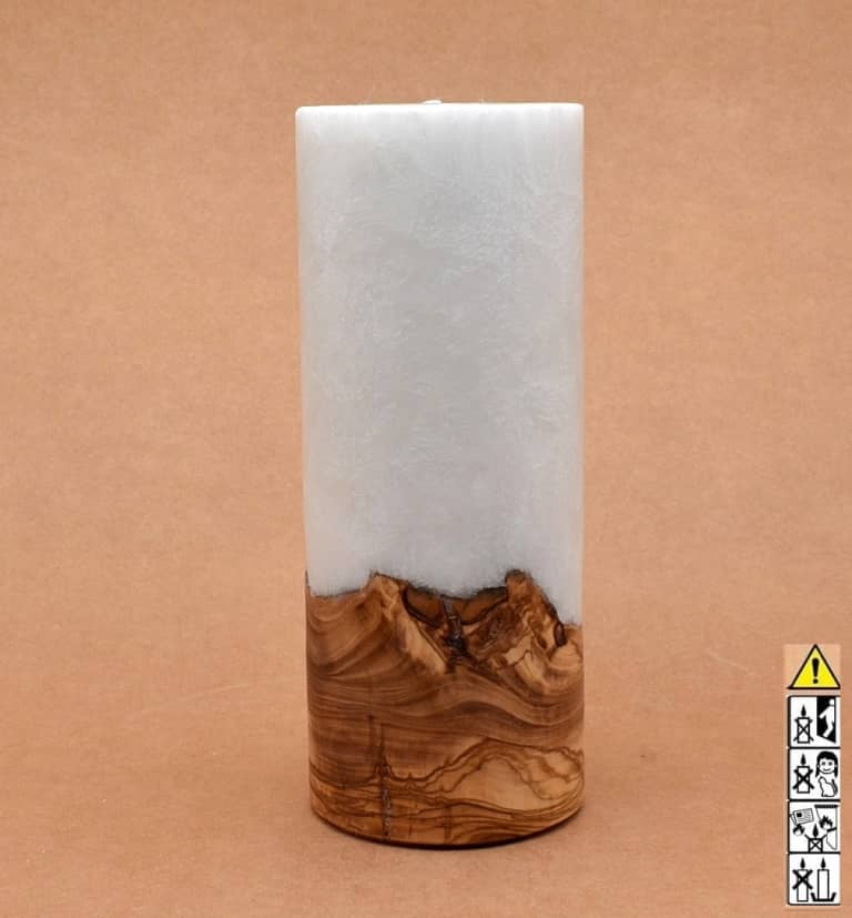 Kerze mit Holz Unikat Rund 80 x 200 mm mit Teelicht Nr.: 22