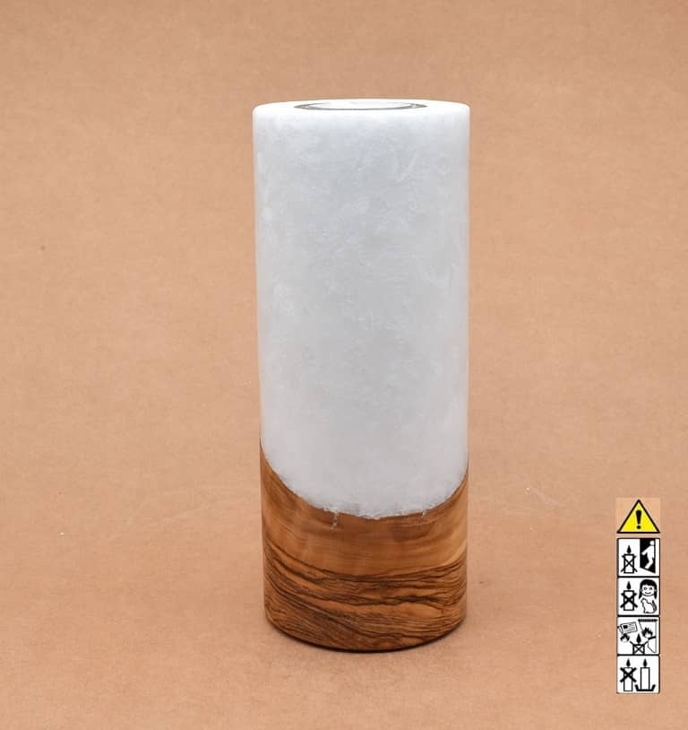 Kerze mit Holz Unikat Rund 80 x 200 mm mit Teelicht Nr.: 22