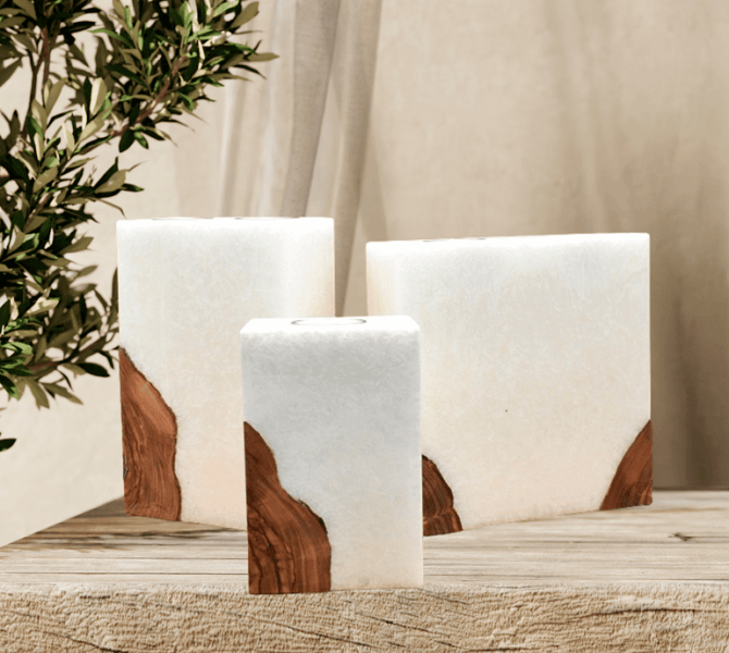 Kerze mit Holzelement, Individuelle, persönliche Hochzeitskerze  Holzkerze, Rund Stearinoptik, Hochzeitskerze mit Teelicht im Kerzen online Shop für Hochzeiten bestellen, günstig kaufen.
