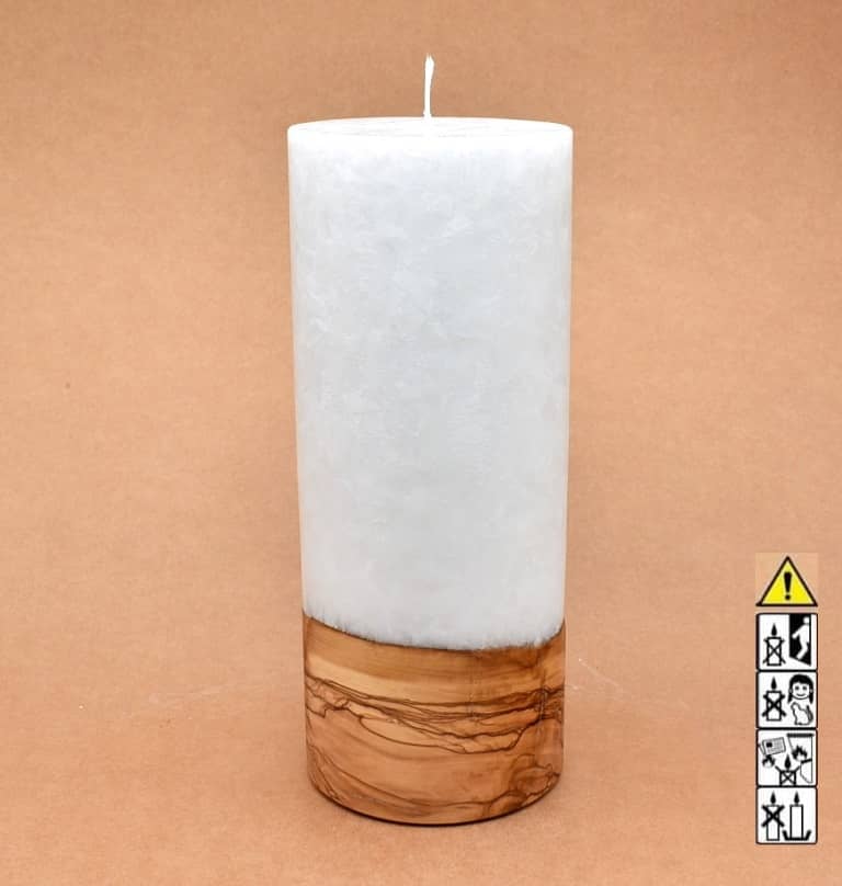 Kerze mit Holz Unikat Rund 100 x 250 mm mit Docht Nr.: 1