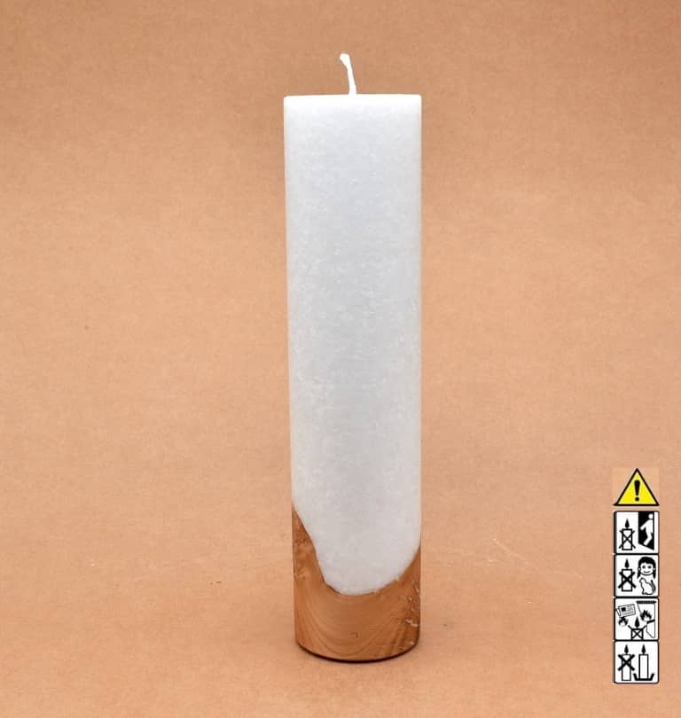 Kerze mit Holzelement, Individuelle, persönliche Hochzeitskerze  Holzkerze, Rund Stearinoptik, Hochzeitskerze mit Teelicht im Kerzen online Shop für Hochzeiten bestellen, günstig kaufen.