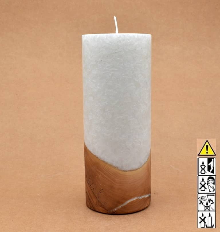 Kerze mit Holz Unikat Rund 80 x 200 mm mit Docht Nr.: 4