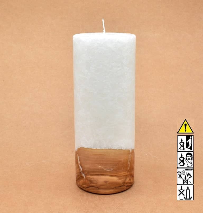 Kerze mit Holz Unikat Rund 80 x 200 mm mit Docht Nr.: 4