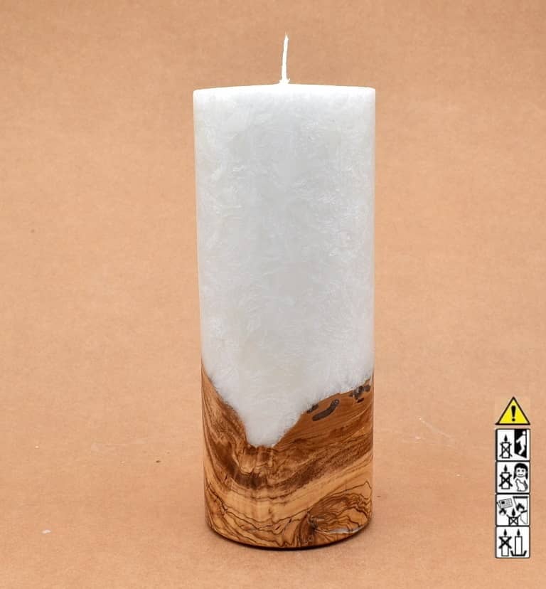 Kerze mit Holz Unikat Rund 80 x 200 mm mit Docht Nr.: 4