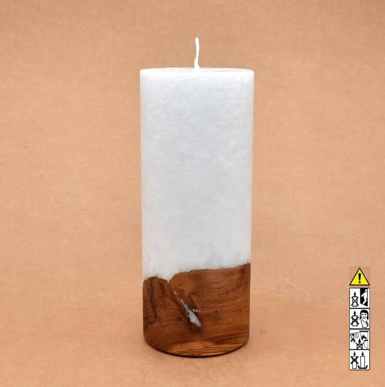 Kerze mit Holz Unikat Rund 80 x 200 mm mit Docht Nr.: 4