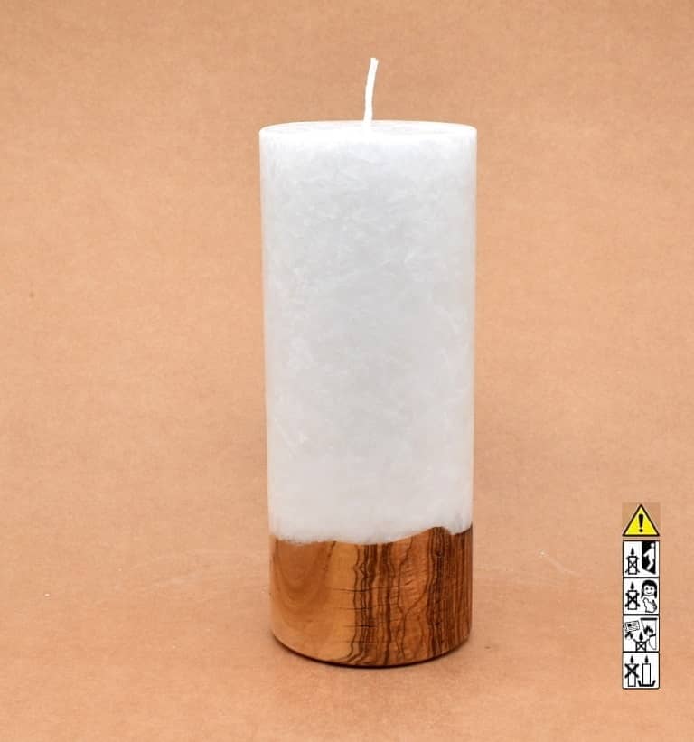 Kerze mit Holz Unikat Rund 80 x 200 mm mit Docht Nr.: 4