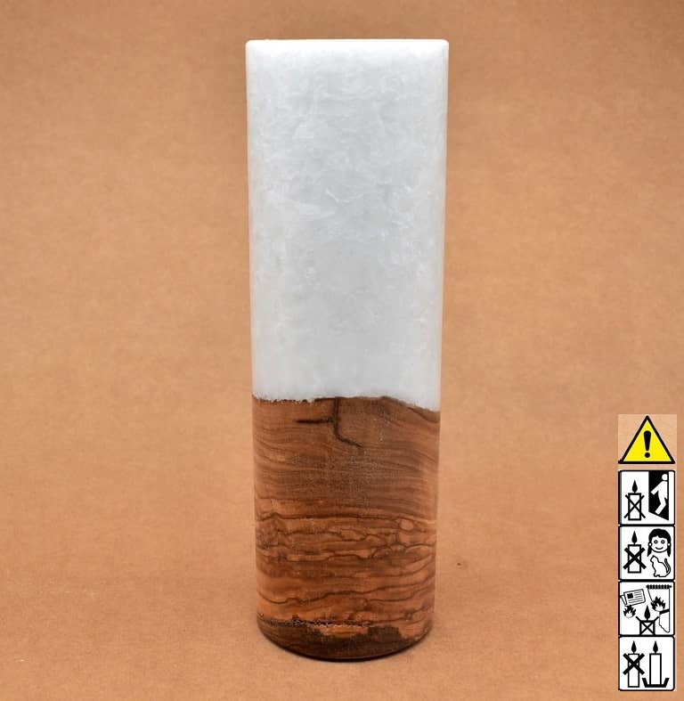 Kerze 80x250mm mit Holzelement, Individuelle, persönliche Hochzeitskerze  Holzkerze, Rund Stearinoptik, Hochzeitskerze mit Teelicht im Kerzen online Shop für Hochzeiten bestellen, günstig kaufen.