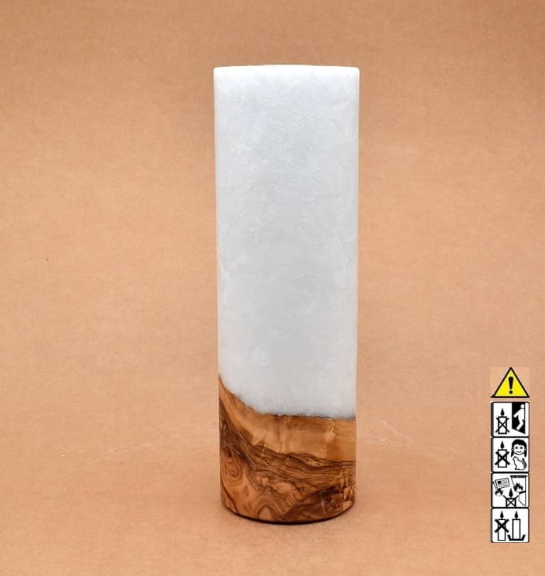 Kerze 80x250mm mit Holzelement, Individuelle, persönliche Hochzeitskerze  Holzkerze, Rund Stearinoptik, Hochzeitskerze mit Teelicht im Kerzen online Shop für Hochzeiten bestellen, günstig kaufen.