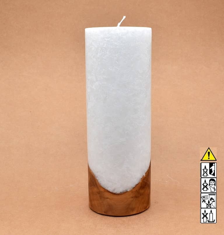 Kerze mit Holzelement, Individuelle, persönliche Hochzeitskerze  Holzkerze, Rund Stearinoptik, Hochzeitskerze mit Teelicht im Kerzen online Shop für Hochzeiten bestellen, günstig kaufen.