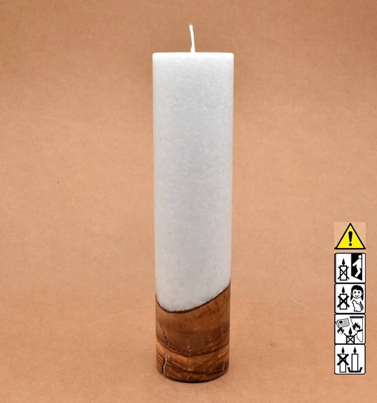 Kerze mit Holz Unikat Rund 60 x 250 mm mit Docht Nr.: 10