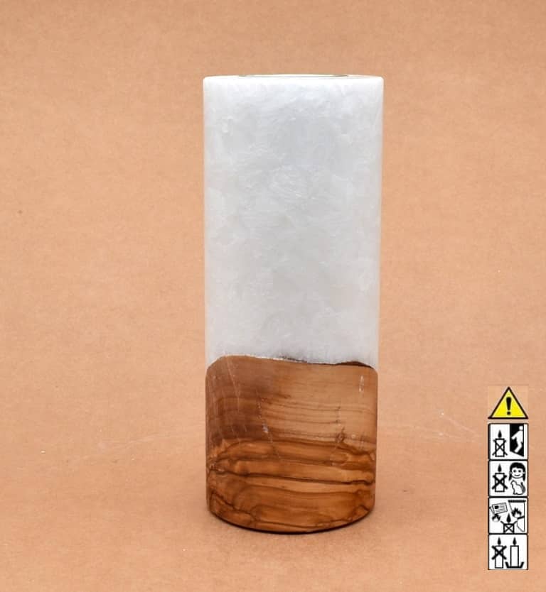 Kerze mit Holz Unikat Rund 80 x 200 mm mit Teelicht Nr.: 22