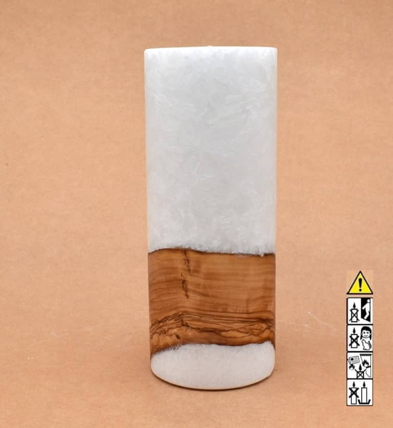 Kerze 80x200mm mit Holzelement, Individuelle, persönliche Hochzeitskerze  Holzkerze, Rund Stearinoptik, Hochzeitskerze mit Teelicht im Kerzen online Shop für Hochzeiten bestellen, günstig kaufen.