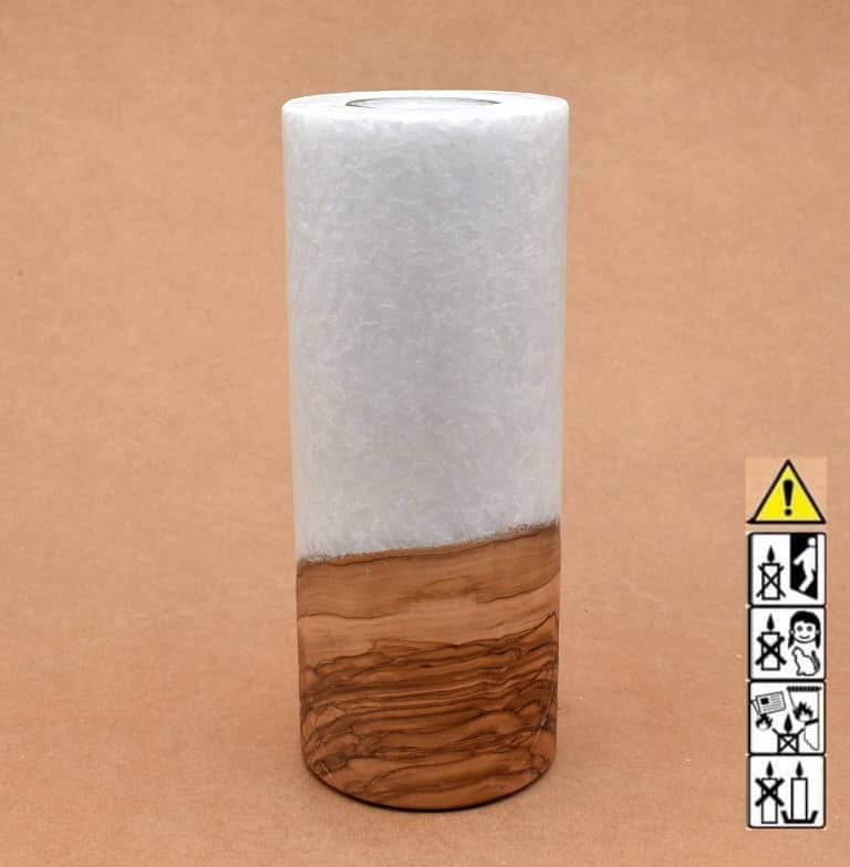 Kerze mit Holz Unikat Rund 80 x 200 mm mit Teelicht Nr.: 39