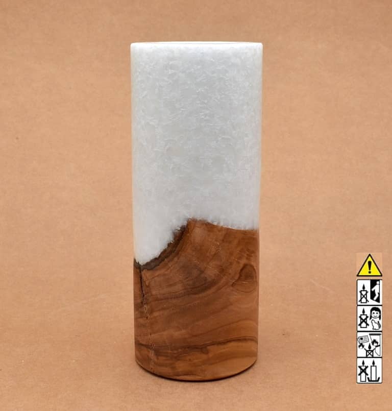 Kerze mit Holz Unikat Rund 80 x 200 mm mit Teelicht Nr.: 31
