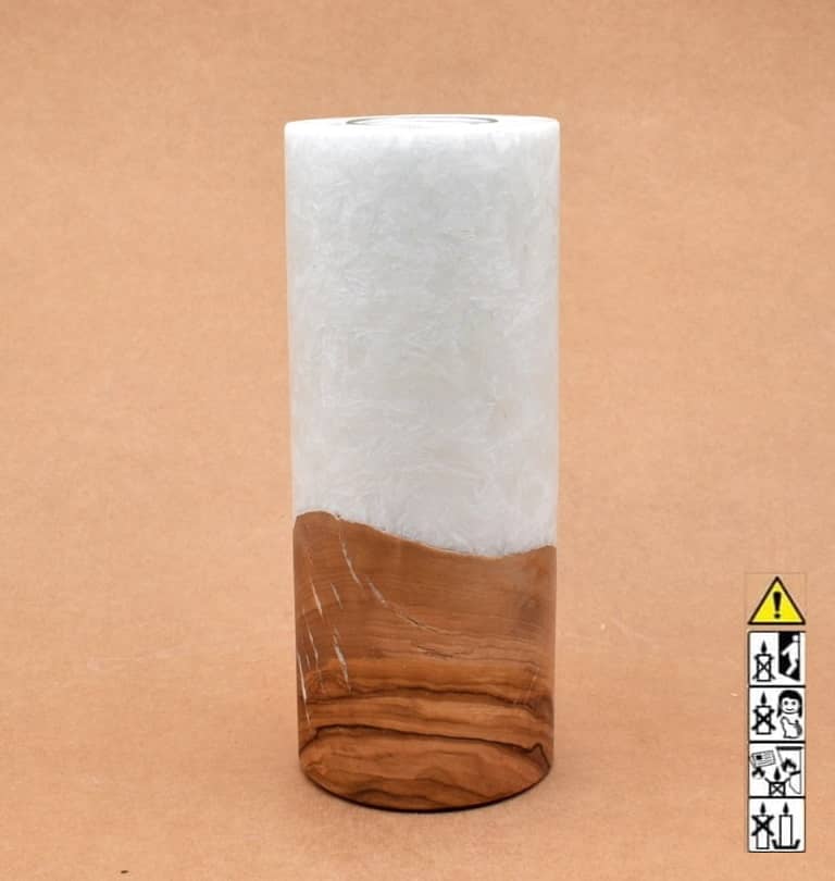 Kerze mit Holz Unikat Rund 80 x 200 mm mit Teelicht Nr.: 31