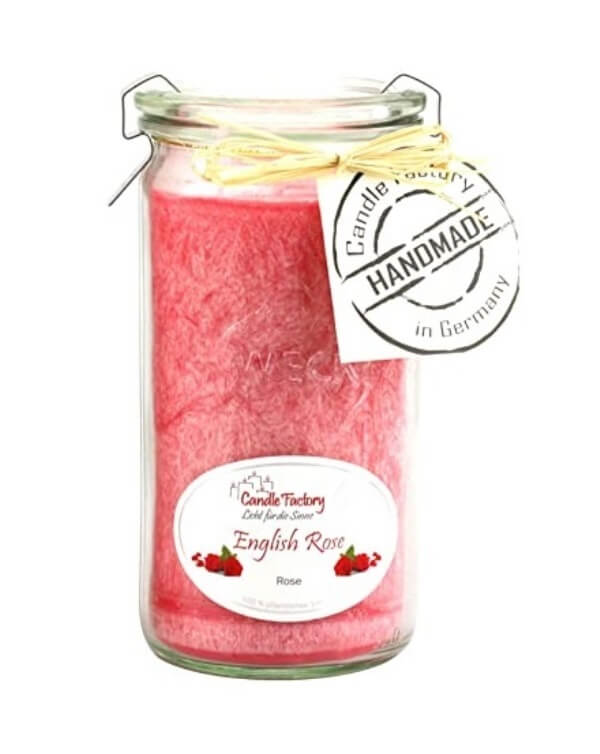 Candle Factory Hochwertige Duftkerze im Weck Glas aus Stearinwachs mit dem Duft English Rose Mini Jumbo von Candle Factory