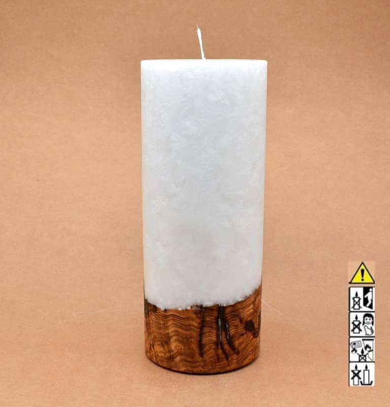 Kerze mit Holz Unikat Rund 100 x 250 mm mit Docht Nr.: 4