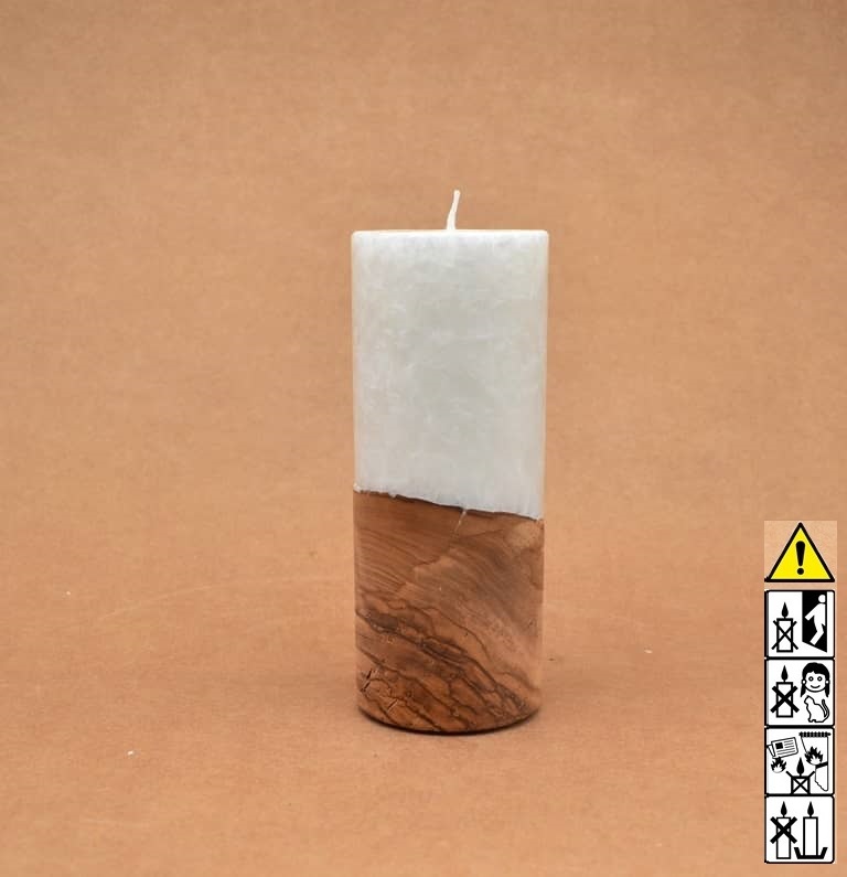 Zierliche Kerze mit Holz Unikat Rund 60 x 150 mm mit Docht Nr.: 2