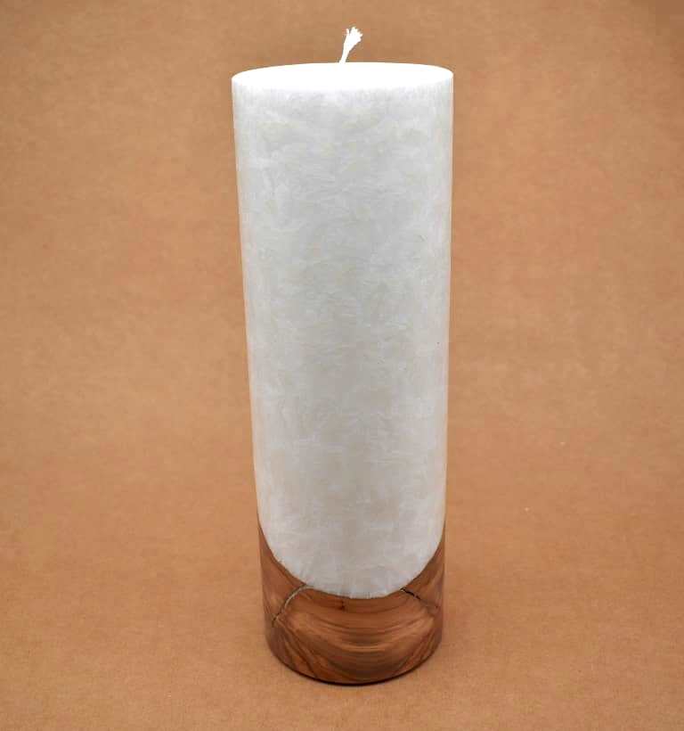 Kerze mit Holz Unikat Rund 100 x 300 mm mit Docht Nr.: 11