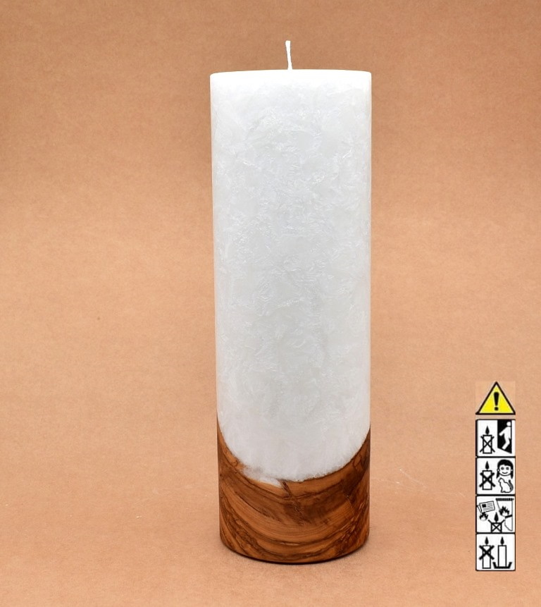 Kerze mit Holz Unikat Rund 100 x 300 mm mit Docht Nr.: 11