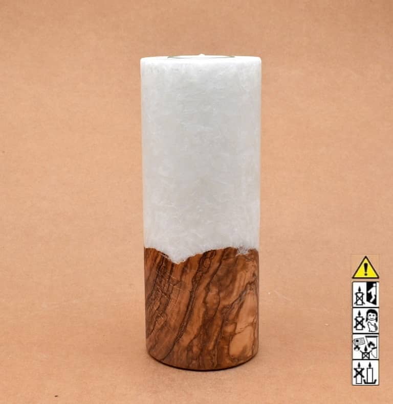 Kerze mit Holz Unikat Rund 80 x 200 mm mit Teelicht Nr.: 29