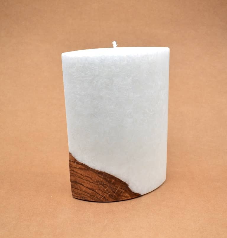 Kerze mit Holz Oval Kanten spitz 210 x 140 x 80 mm 1 x Docht. Nr.: 2