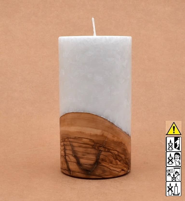 Kerze mit Holz Unikat Rund 80 x 150 mm mit Docht Nr.: 6
