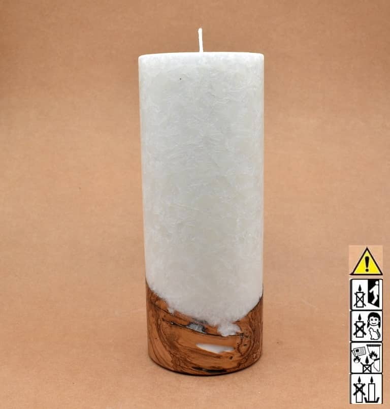 Kerze mit Holz Unikat Rund 100 x 250 mm mit Docht Nr.: 4