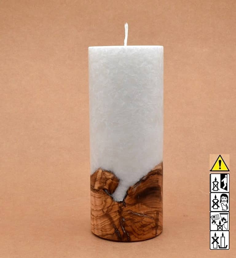 Kerze mit Holz Unikat Rund 80 x 200 mm mit Docht Nr.: 12