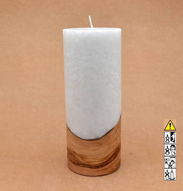 Kerze mit Holz Unikat Rund 80 x 200 mm mit Docht Nr.: 12