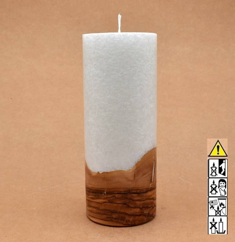 Kerze mit Holz Unikat Rund 80 x 200 mm mit Docht Nr.: 12