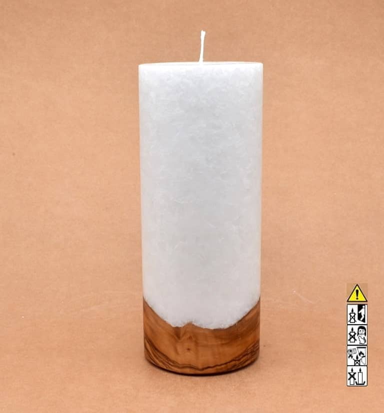 Kerze mit Holz Unikat Rund 80 x 200 mm mit Docht Nr.: 12