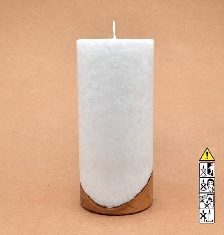 Kerze mit Holzelement, Individuelle, persönliche Hochzeitskerze  Holzkerze, Rund Stearinoptik, Hochzeitskerze mit Teelicht im Kerzen online Shop für Hochzeiten bestellen, günstig kaufen.