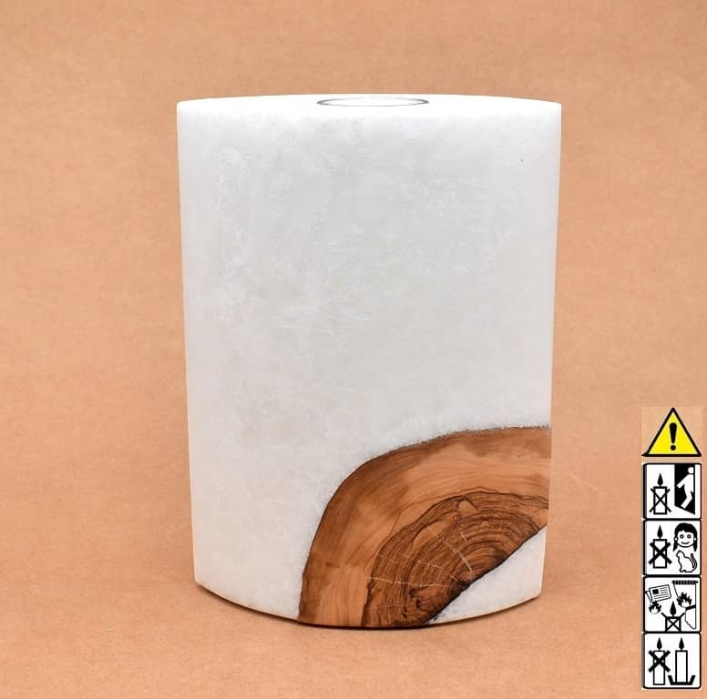 Kerze mit Holzelement, Individuelle, persönliche Hochzeitskerze  Holzkerze, Rund Stearinoptik, Hochzeitskerze mit Teelicht im Kerzen online Shop für Hochzeiten bestellen, günstig kaufen.