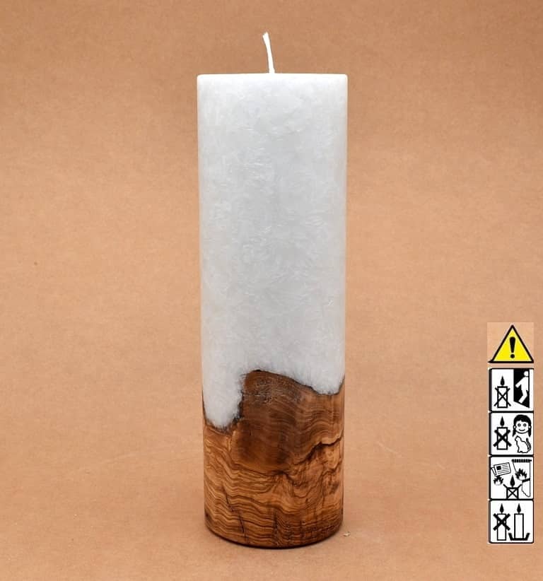Kerze 80x250mm mit Holzelement, Individuelle, persönliche Hochzeitskerze  Holzkerze, Rund Stearinoptik, Hochzeitskerze mit Teelicht im Kerzen online Shop für Hochzeiten bestellen, günstig kaufen.