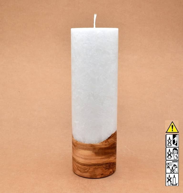 Kerze 80x250mm mit Holzelement, Individuelle, persönliche Hochzeitskerze  Holzkerze, Rund Stearinoptik, Hochzeitskerze mit Teelicht im Kerzen online Shop für Hochzeiten bestellen, günstig kaufen.