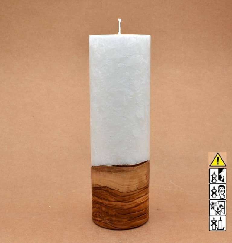 Kerze 80x250mm mit Holzelement, Individuelle, persönliche Hochzeitskerze  Holzkerze, Rund Stearinoptik, Hochzeitskerze mit Teelicht im Kerzen online Shop für Hochzeiten bestellen, günstig kaufen.