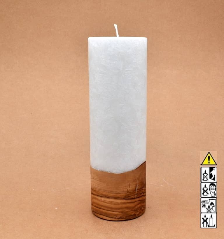 Kerze 80x250mm mit Holzelement, Individuelle, persönliche Hochzeitskerze  Holzkerze, Rund Stearinoptik, Hochzeitskerze mit Teelicht im Kerzen online Shop für Hochzeiten bestellen, günstig kaufen.