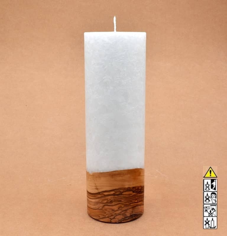 Kerze 80x250mm mit Holzelement, Individuelle, persönliche Hochzeitskerze  Holzkerze, Rund Stearinoptik, Hochzeitskerze mit Teelicht im Kerzen online Shop für Hochzeiten bestellen, günstig kaufen.