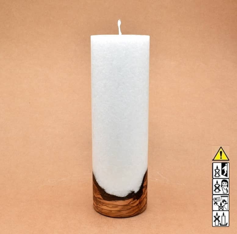 Kerze 80x250mm mit Holzelement, Individuelle, persönliche Hochzeitskerze  Holzkerze, Rund Stearinoptik, Hochzeitskerze mit Teelicht im Kerzen online Shop für Hochzeiten bestellen, günstig kaufen.