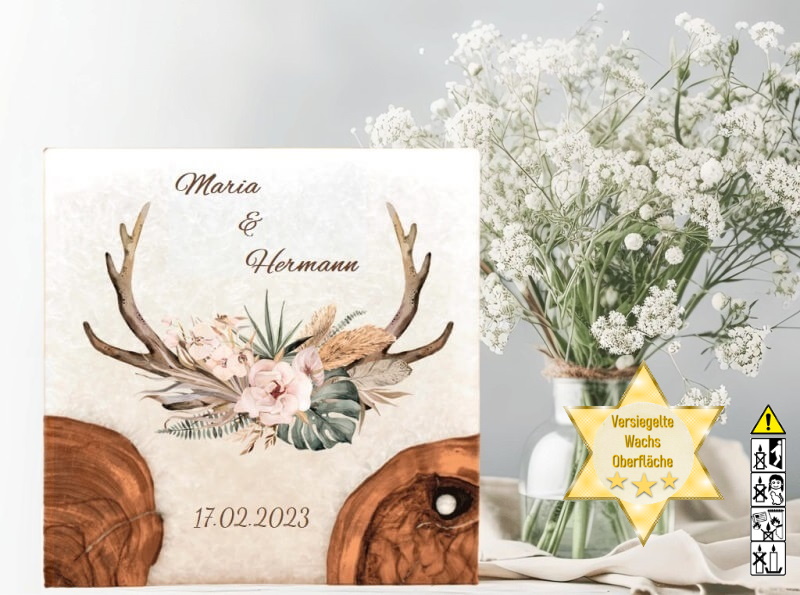 "Geweih" Hochzeitskerze mit 2 Holzelementen und 2 Teelichter 20 x 20 cm "Geweih" Hochzeitskerze mit 2 Holzelementen und 2 Teelichter 20 x 20 cm