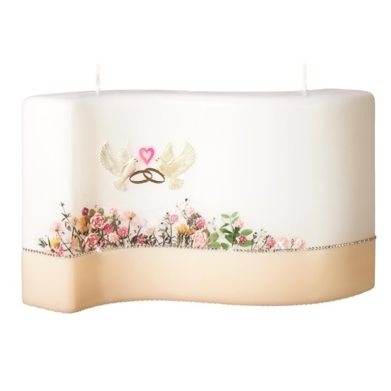 Hochwertige individuelle Hochzeitskerze mit Blumen Welle hell