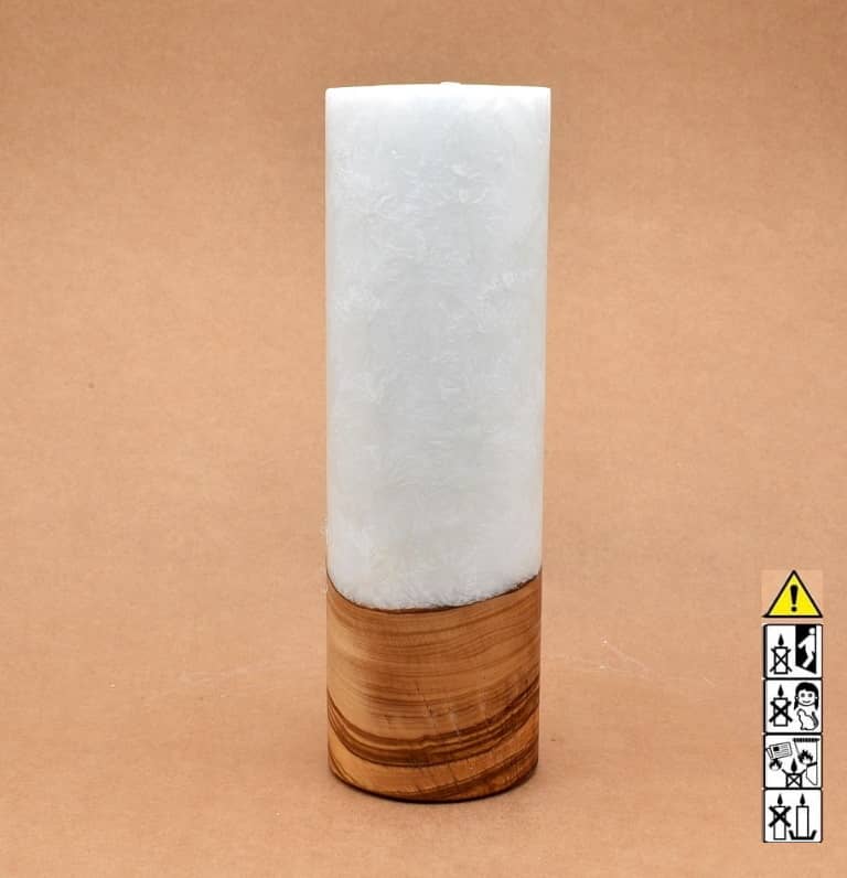 Kerze 80x250mm mit Holzelement, Individuelle, persönliche Hochzeitskerze  Holzkerze, Rund Stearinoptik, Hochzeitskerze mit Teelicht im Kerzen online Shop für Hochzeiten bestellen, günstig kaufen.